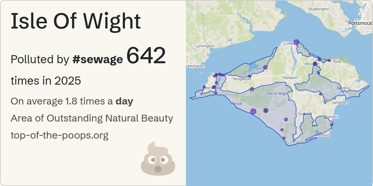 Sewage pollution map of Isle Of Wight, an Area of Outstanding Natural Beauty, showing where sewage is discharged