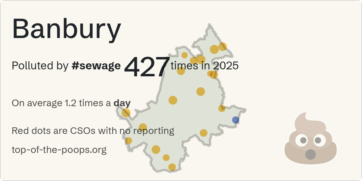 Sewage pollution map of Banbury, the constituency containing the Fergusson road, banbury storm overflow