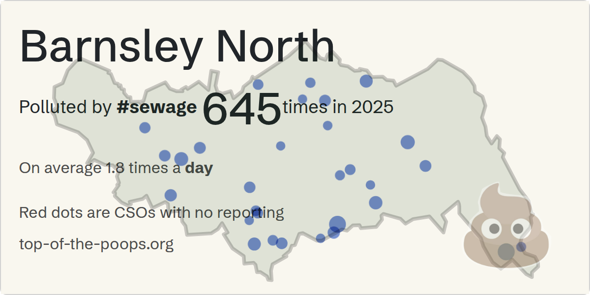 Sewage pollution map of Barnsley North, the constituency containing the CARR GREEN/CSO storm overflow