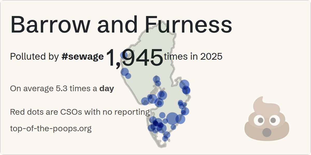 Sewage pollution map of Barrow and Furness, the constituency containing the MARSHSIDE PS storm overflow