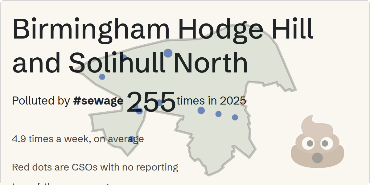 Sewage pollution map of Birmingham Hodge Hill and Solihull North, the constituency containing the WASHWOOD HEATH - BROMFORD LANE (CSO) storm overflow