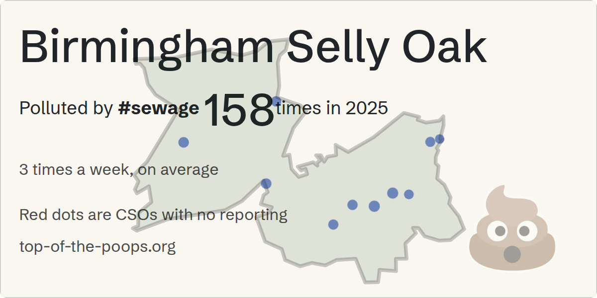 Sewage pollution map of Birmingham Selly Oak, the constituency containing the KINGS HEATH - BAYSTON RD PLAY FLDS (CSO) storm overflow
