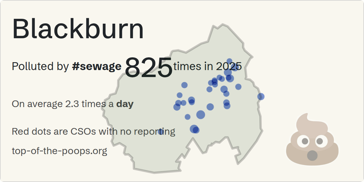 Sewage pollution map of Blackburn, the constituency containing the WHALLEY NEW ROAD CSO storm overflow