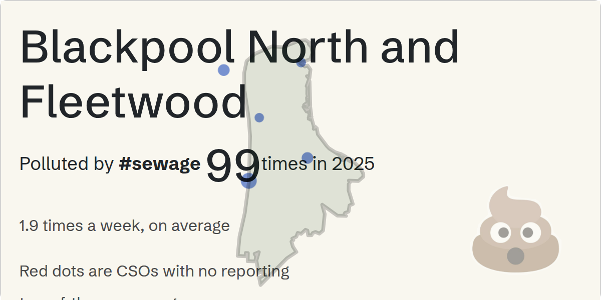 Sewage pollution map of Blackpool North and Fleetwood, the constituency containing the Dock Street CSO storm overflow
