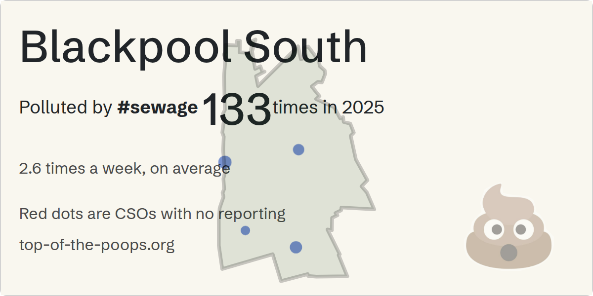 Sewage pollution map of Blackpool South, the constituency containing the Manchester Square PS storm overflow