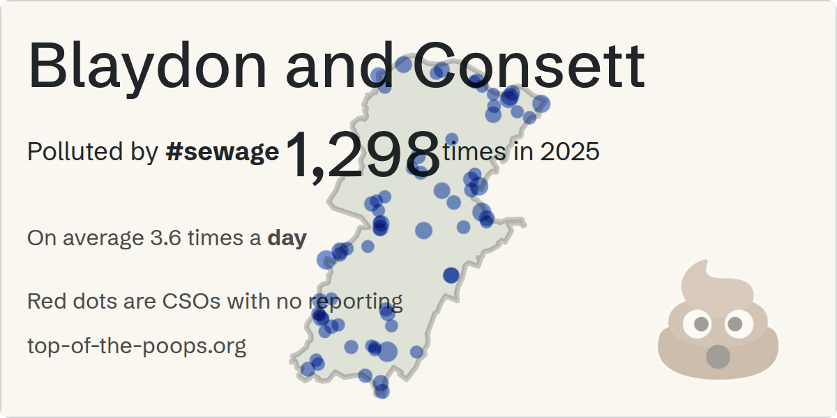 Sewage pollution map of Blaydon and Consett, the constituency containing the Unknown storm overflow