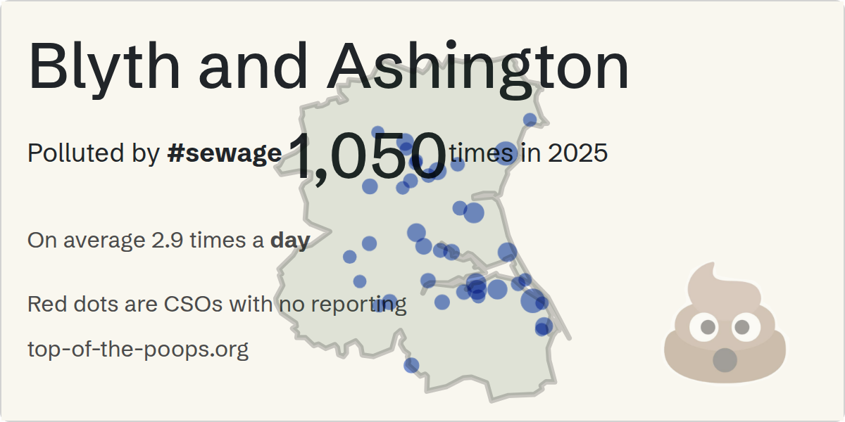 Sewage pollution map of Blyth and Ashington, the constituency containing the Unknown storm overflow