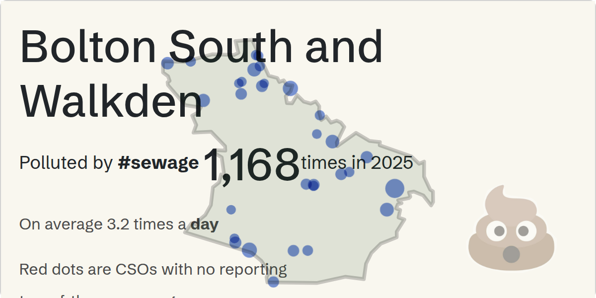 Sewage pollution map of Bolton South and Walkden, the constituency containing the Rishton Lane CSO storm overflow