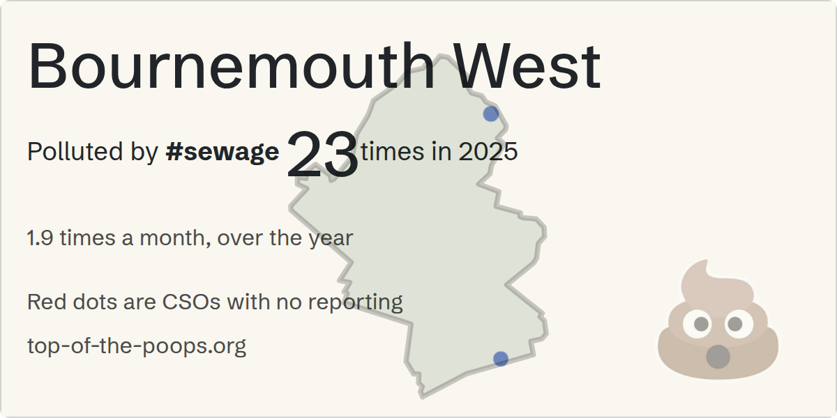 Sewage pollution map of Bournemouth West, the constituency containing the BOURNEMOUTH NO 1 storm overflow