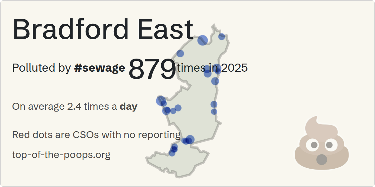 Sewage pollution map of Bradford East, the constituency containing the APPERLEY ROAD 294/CSO storm overflow