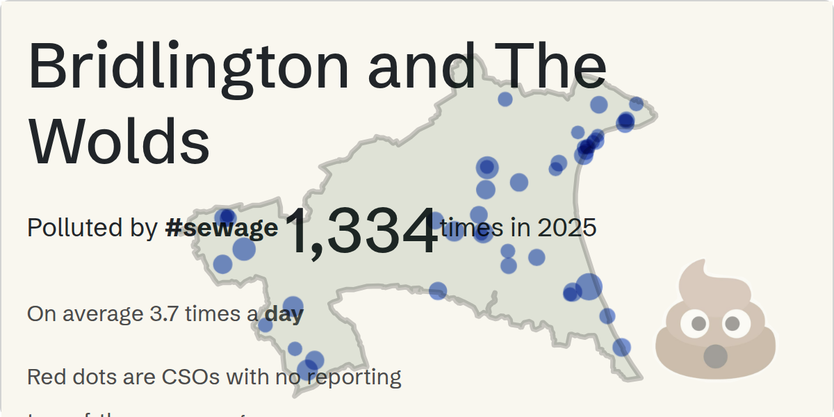 Sewage pollution map of Bridlington and The Wolds, the constituency containing the KILHAM/STW storm overflow