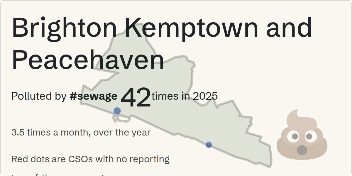 Sewage pollution map of Brighton Kemptown and Peacehaven, the constituency containing the ALBION GROYNE BRIGHTON CEO - 111086 storm overflow