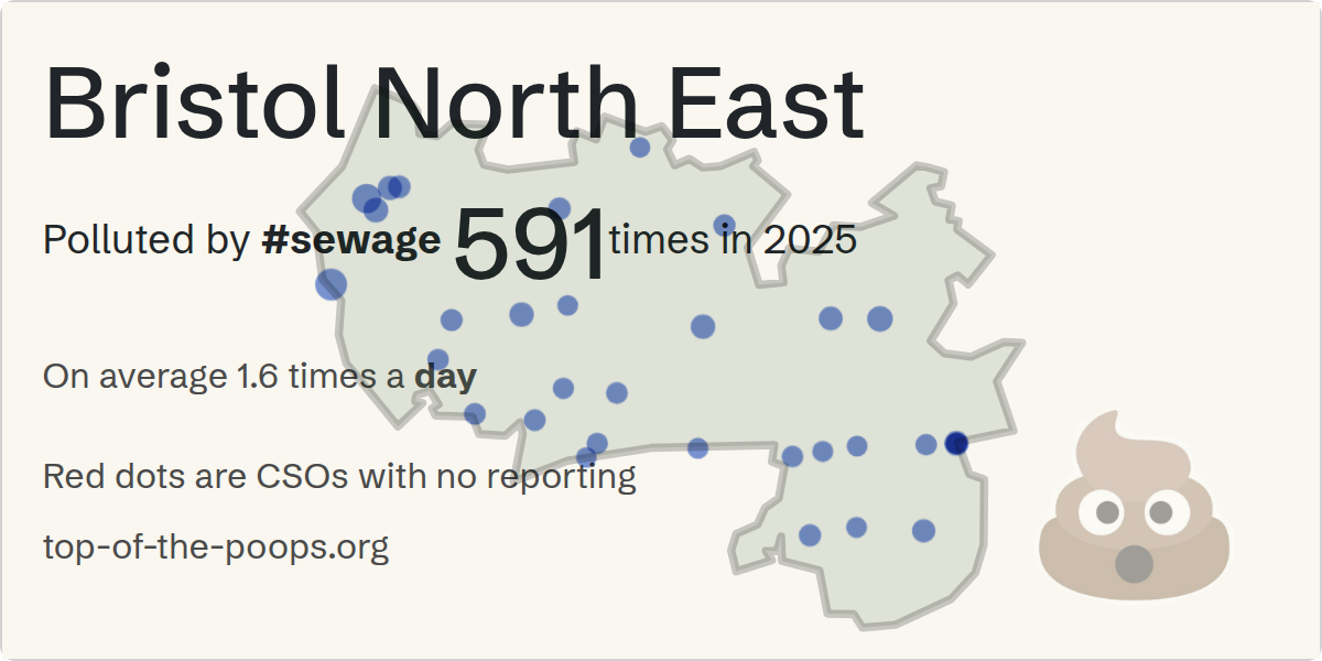 Sewage pollution map of Bristol North East, the constituency containing the BRISTOL KINGSWOOD SOUTHEY PLAYING FIELDS (NEW CHELTENHAM ROAD ADJ NO XX) storm overflow