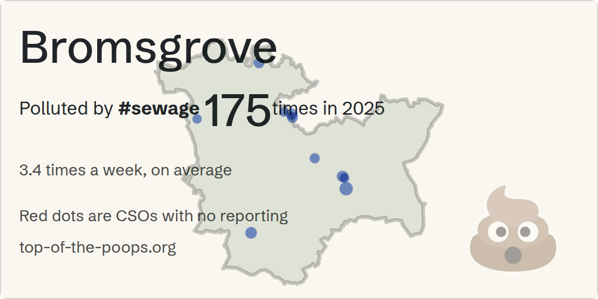 Sewage pollution map of Bromsgrove, the constituency containing the BROMSGROVE STW (SSTO) storm overflow