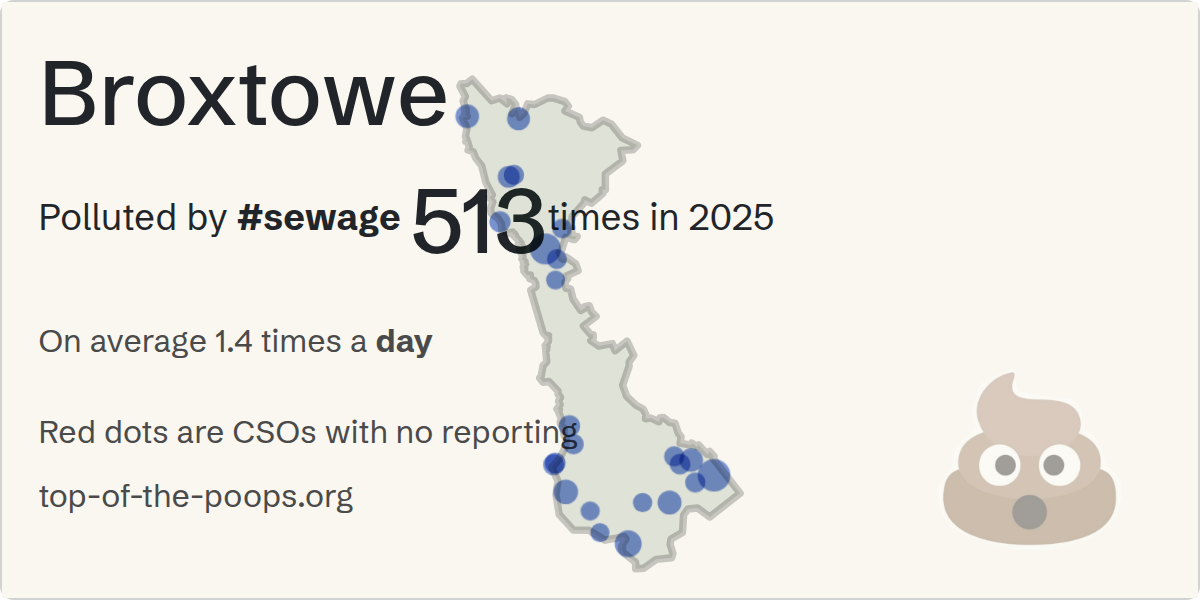 Sewage pollution map of Broxtowe, the constituency containing the AWSWORTH - THE GLEBE (CSO) storm overflow