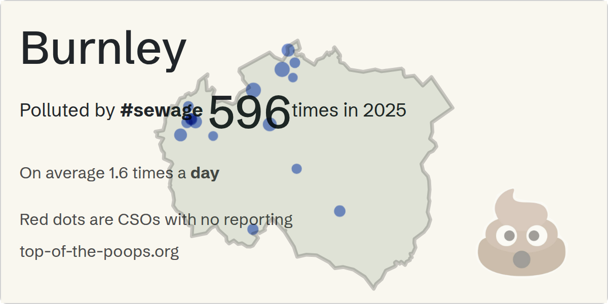 Sewage pollution map of Burnley, the constituency containing the BURNLEY WwTW storm overflow