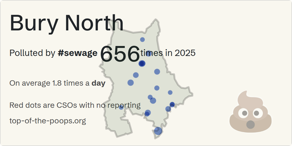 Sewage pollution map of Bury North, the constituency containing the Off Walmersley Road CSO storm overflow