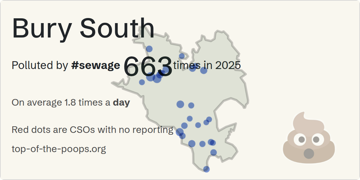 Sewage pollution map of Bury South, the constituency containing the Prestwich PS storm overflow