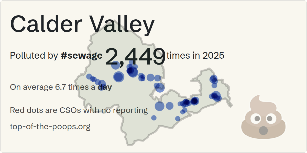 Sewage pollution map of Calder Valley, the constituency containing the SUNNYBANK/CSO storm overflow