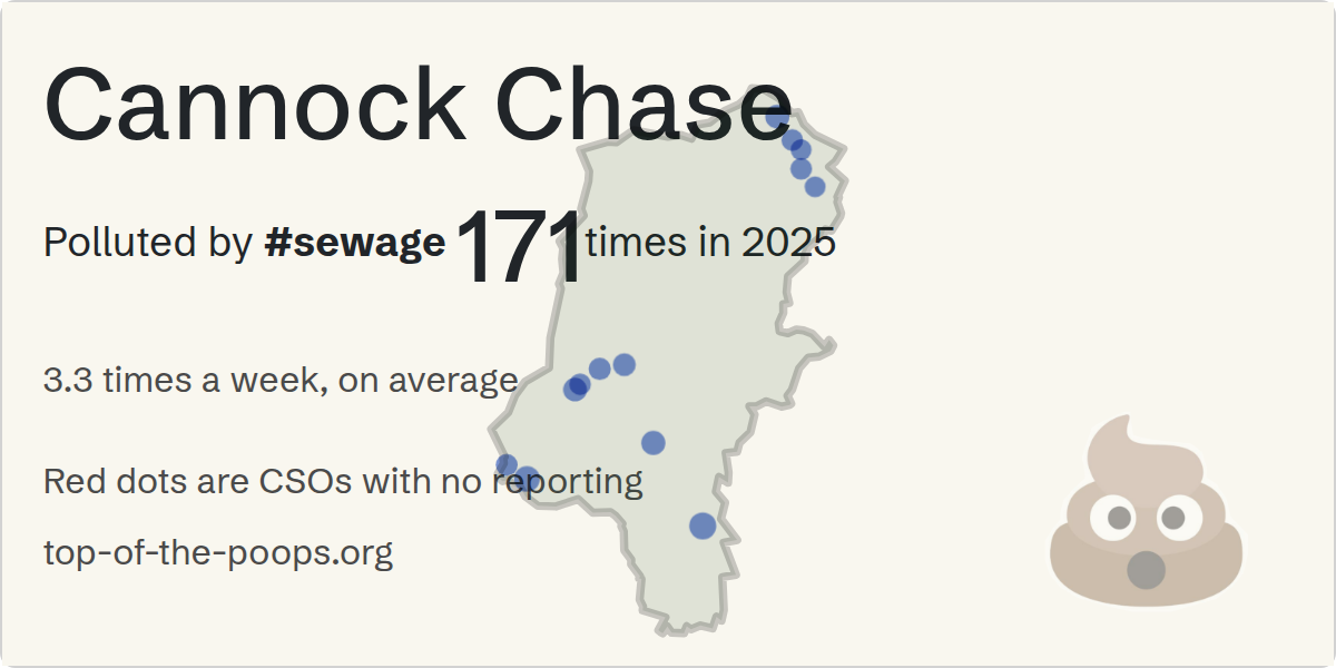 Sewage pollution map of Cannock Chase, the constituency containing the RUGELEY - BRYANS LANE (CSO) storm overflow