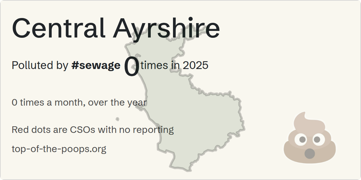 Sewage pollution map of Central Ayrshire: 0 spills in 2025, lasting 0 hours