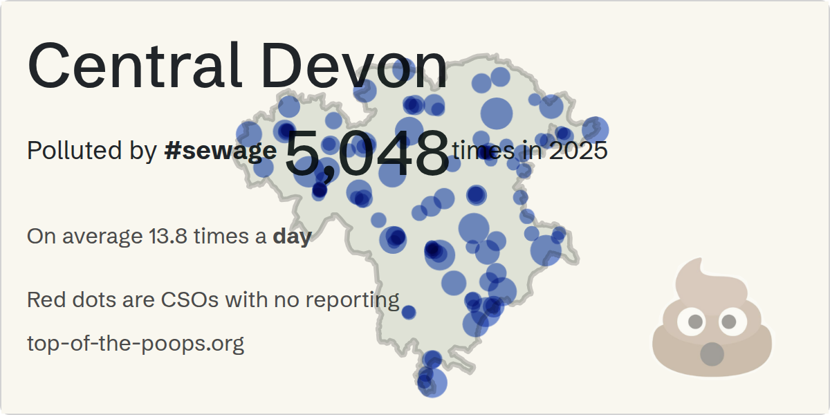 Sewage pollution map of Central Devon, the constituency containing the SOUTH ST_CSO_HATHERLEIGH storm overflow