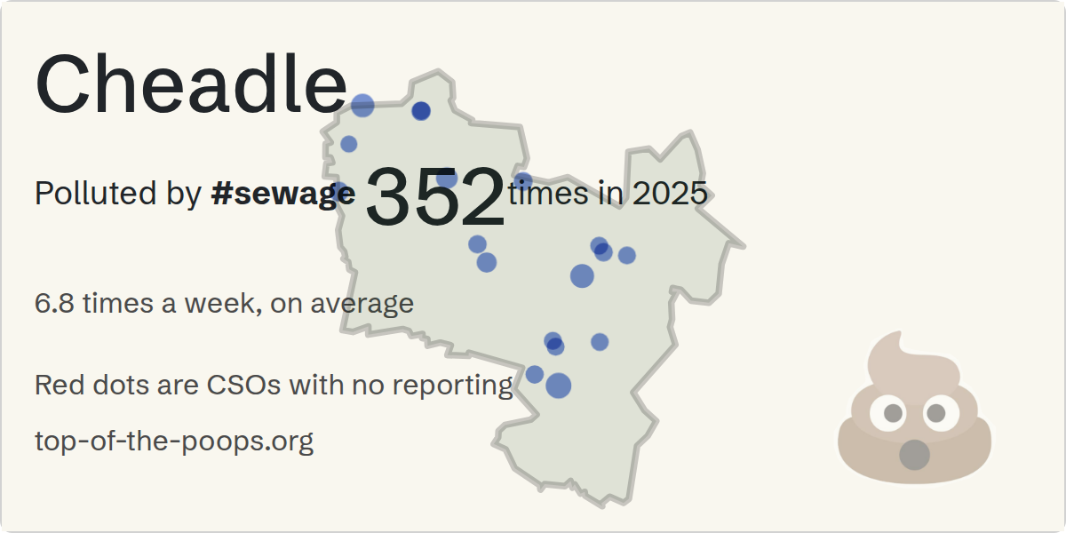 Sewage pollution map of Cheadle, the constituency containing the Moorfield Hall CSO storm overflow