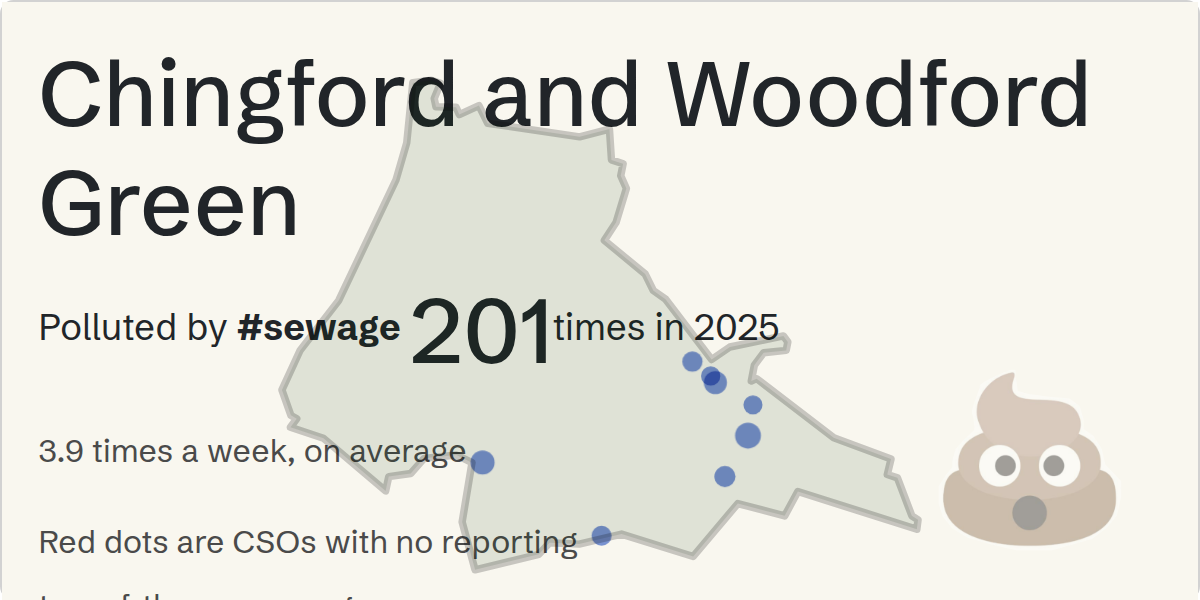 Sewage pollution map of Chingford and Woodford Green, the constituency containing the WINN VALLEY SPS LB REDBRIDGE 6 (ARUNDEL DRIVE) TQ40913107 CSO storm overflow