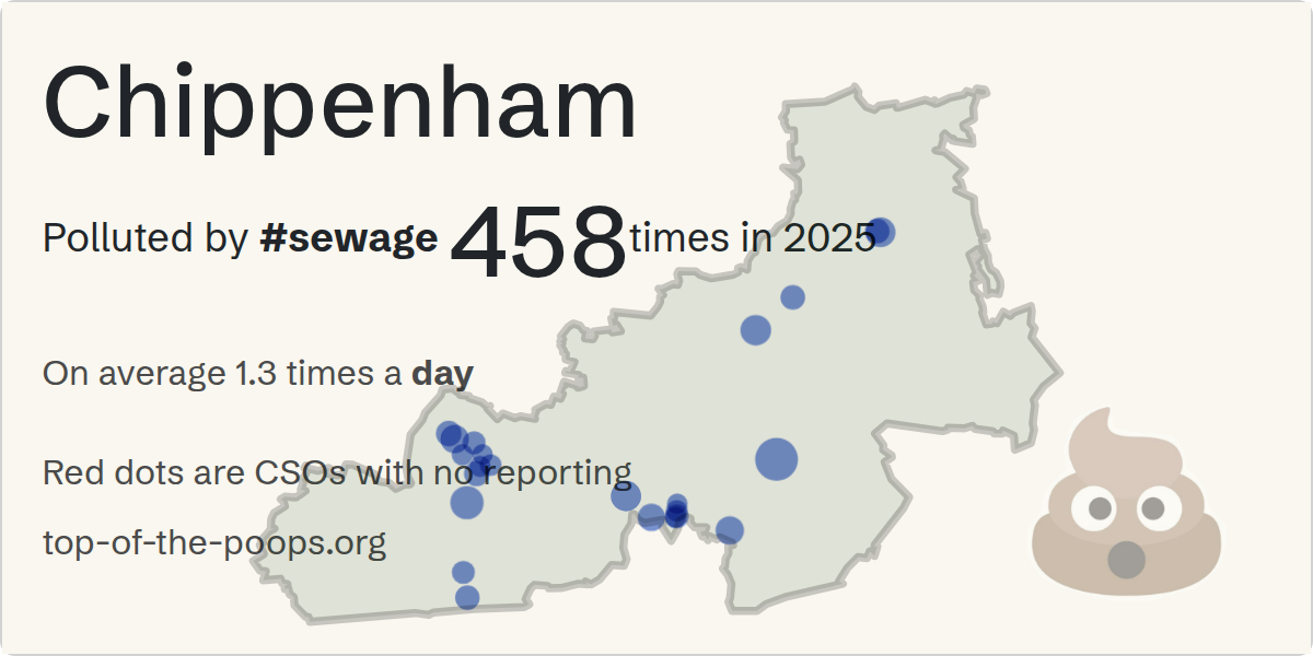 Sewage pollution map of Chippenham, the constituency containing the CALNE OXFORD ROAD / WOOD STREET storm overflow
