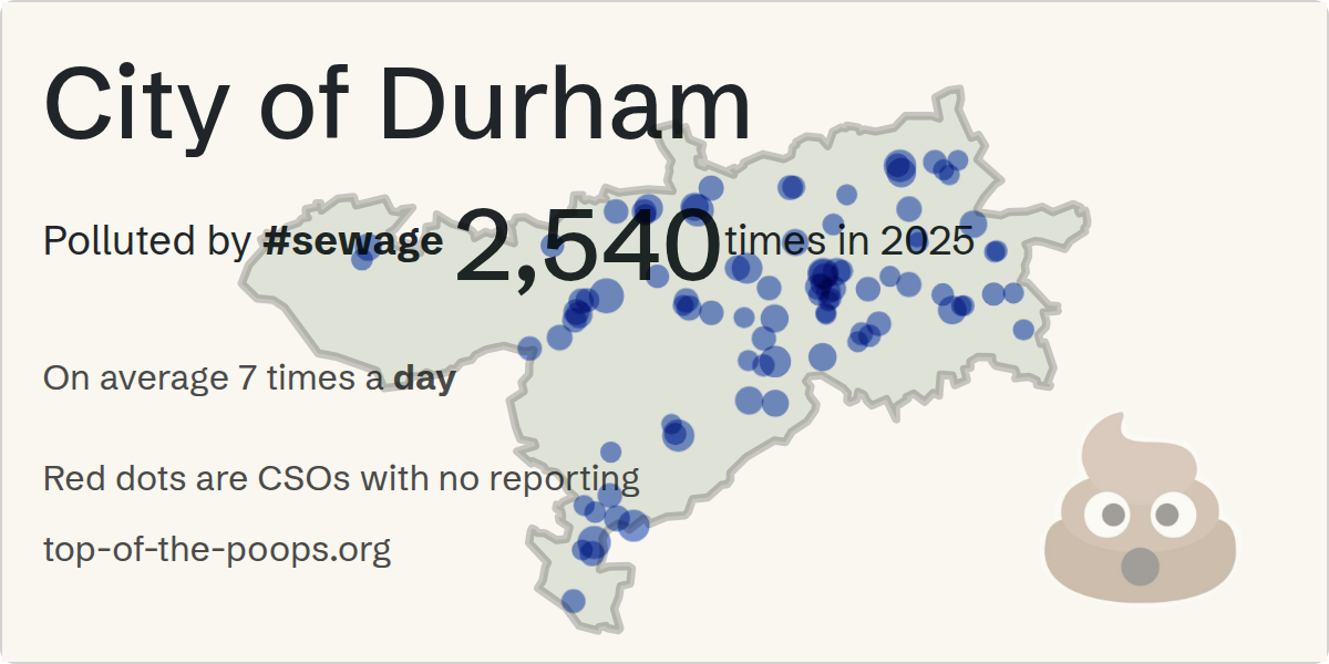 Sewage pollution map of City of Durham, the constituency containing the Unknown storm overflow