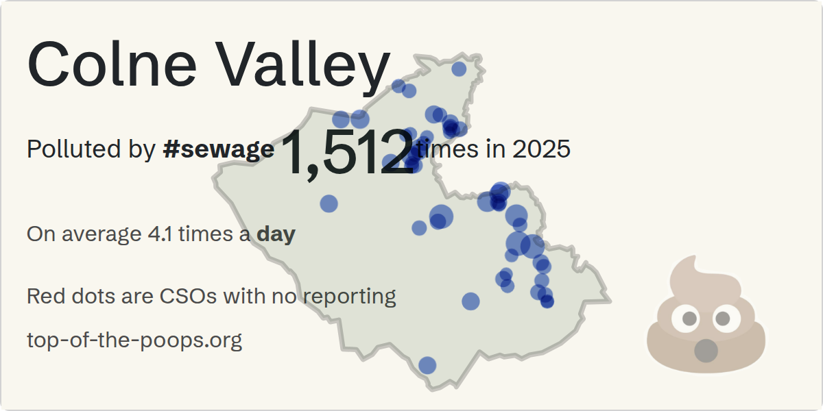 Sewage pollution map of Colne Valley, the constituency containing the HOLMFIRTH BRIDGE LN/CSO storm overflow