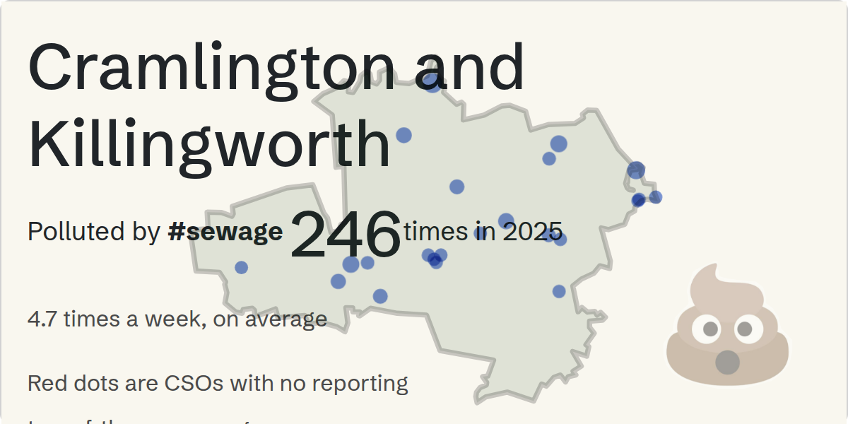 Sewage pollution map of Cramlington and Killingworth, the constituency containing the Unknown storm overflow
