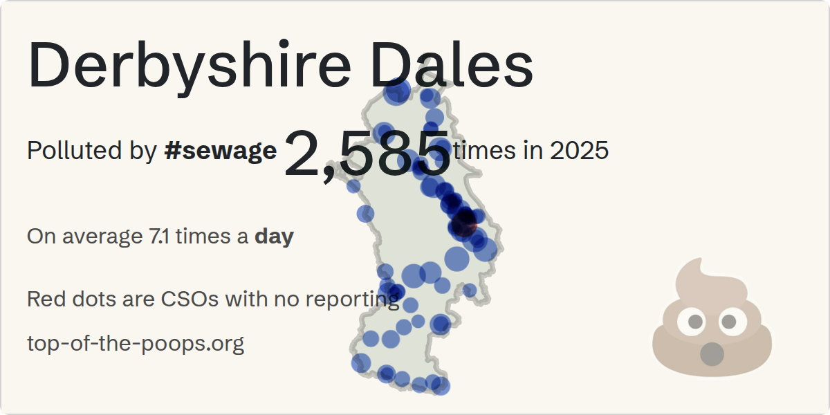 Sewage pollution map of Derbyshire Dales, the constituency containing the KNIVETON STW (SSTO) storm overflow