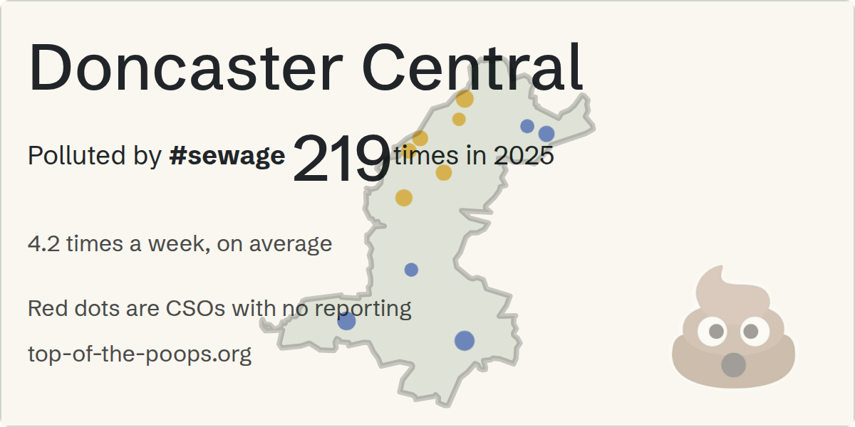 Sewage pollution map of Doncaster Central: 1,768 hours in 2026