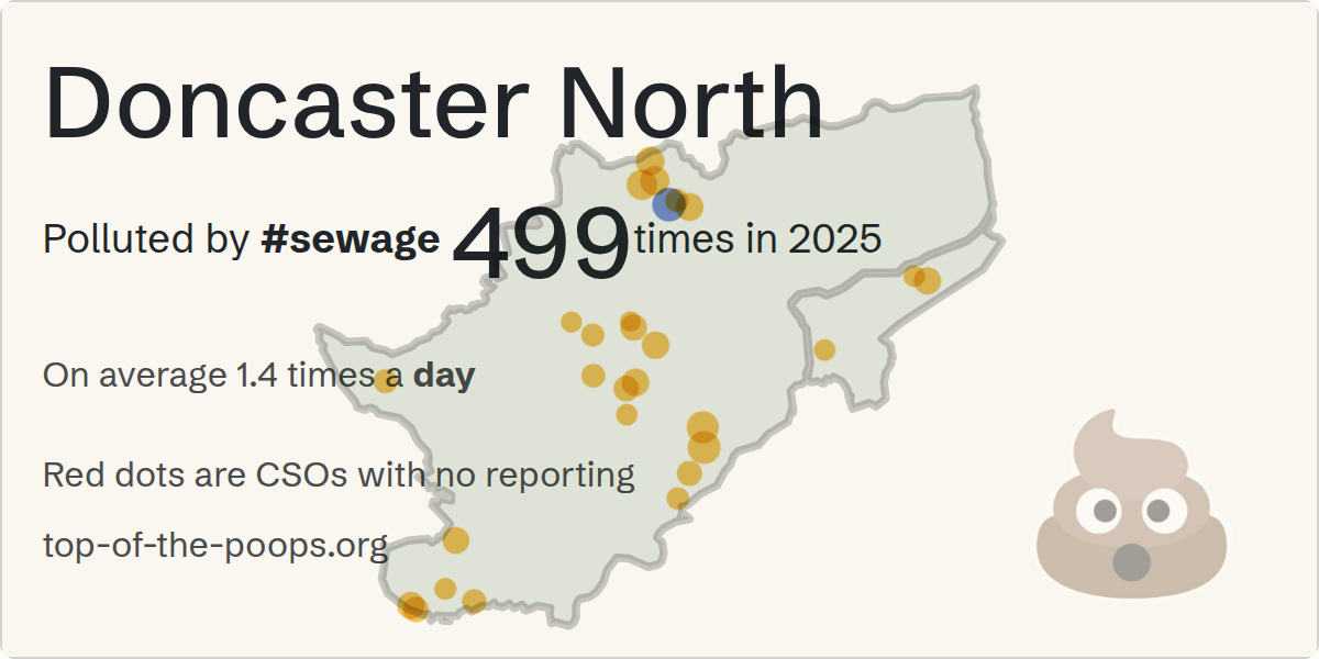 Sewage pollution map of Doncaster North, the constituency containing the DONCASTER INGS LN/CSO storm overflow