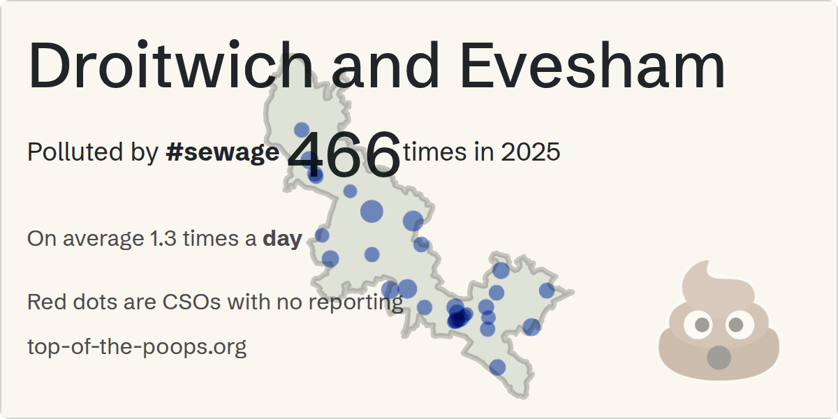 Sewage pollution map of Droitwich and Evesham, the constituency containing the BLACKMINSTER (STW) storm overflow