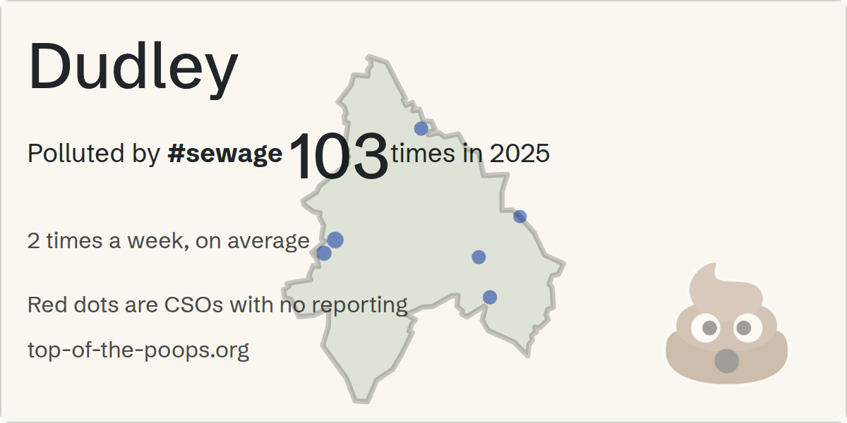 Sewage pollution map of Dudley, the constituency containing the BRIERLY HILL - BANK STREET (CSO) storm overflow