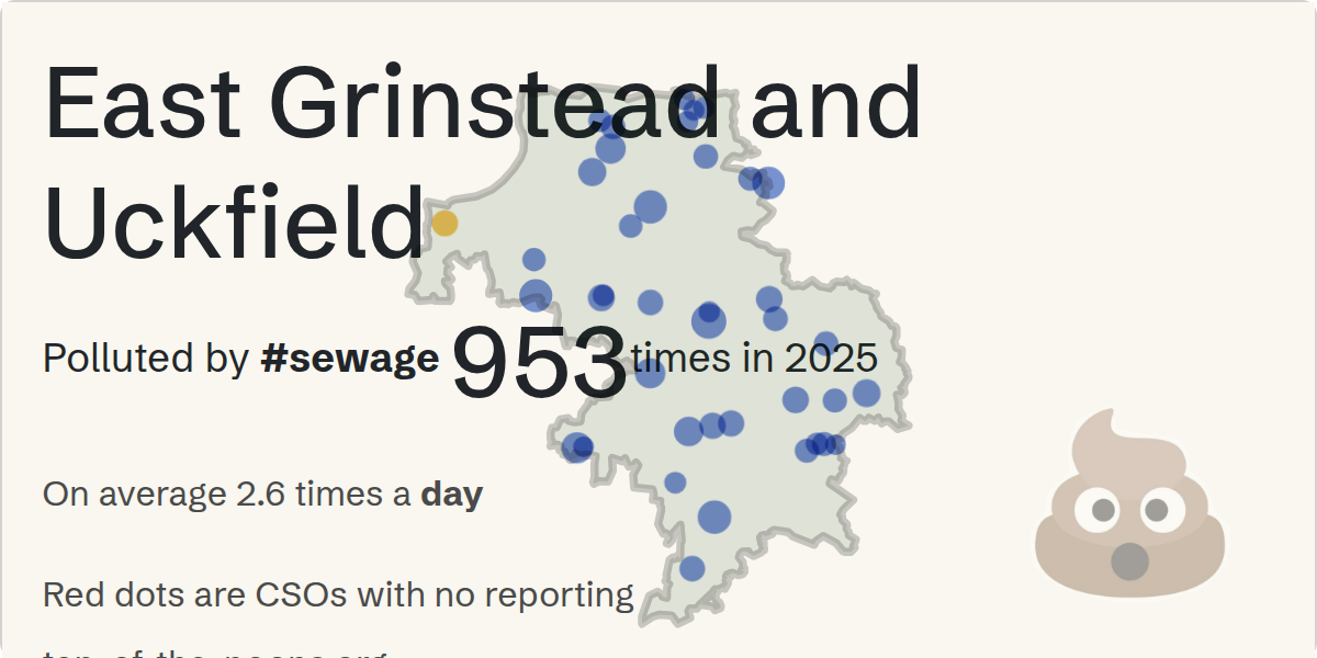 Sewage pollution map of East Grinstead and Uckfield, the constituency containing the FRAMFIELD ROAD UCKFIELD CEO - 108227 storm overflow