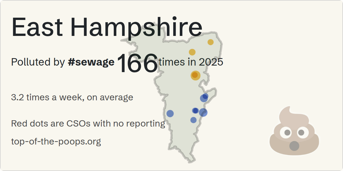 Sewage pollution map of East Hampshire, the constituency containing the BURITON CEO - 116096 storm overflow