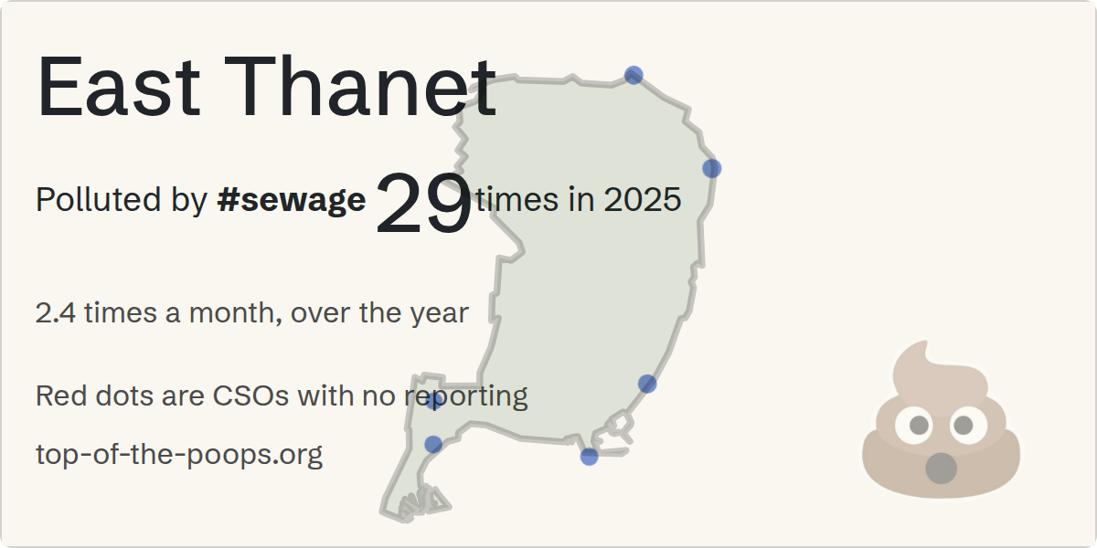 Sewage pollution map of East Thanet, the constituency containing the MARGATE LONG CEO - 116100 storm overflow