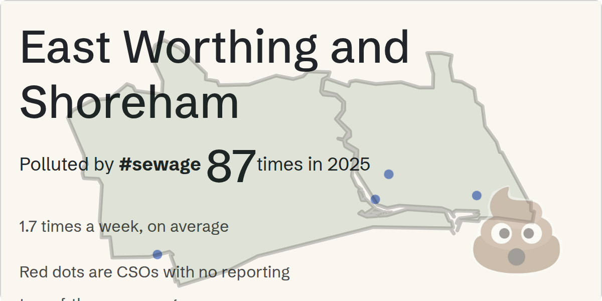 Sewage pollution map of East Worthing and Shoreham, the constituency containing the SHOREHAM CSO - 115434 storm overflow