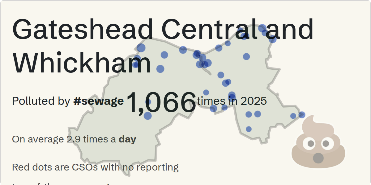 Sewage pollution map of Gateshead Central and Whickham, the constituency containing the Unknown storm overflow
