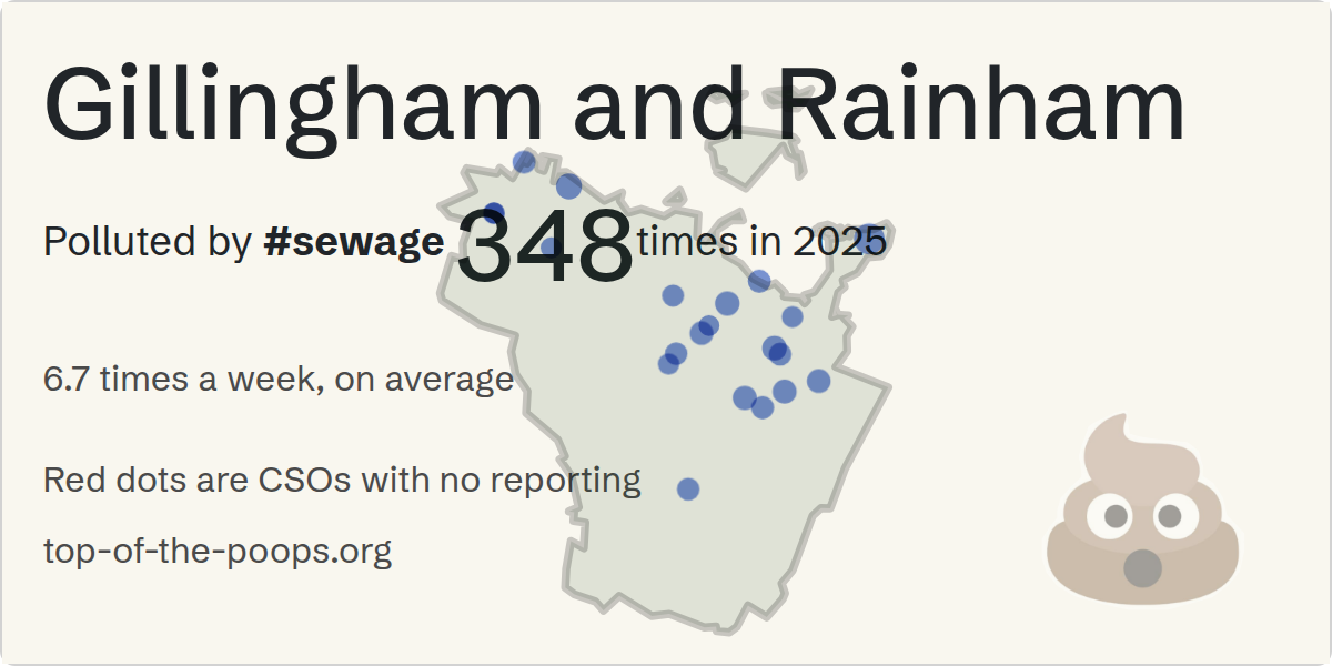 Sewage pollution map of Gillingham and Rainham, the constituency containing the PUMP LANE GILLINGHAM NO 1 CSO - 107446 storm overflow