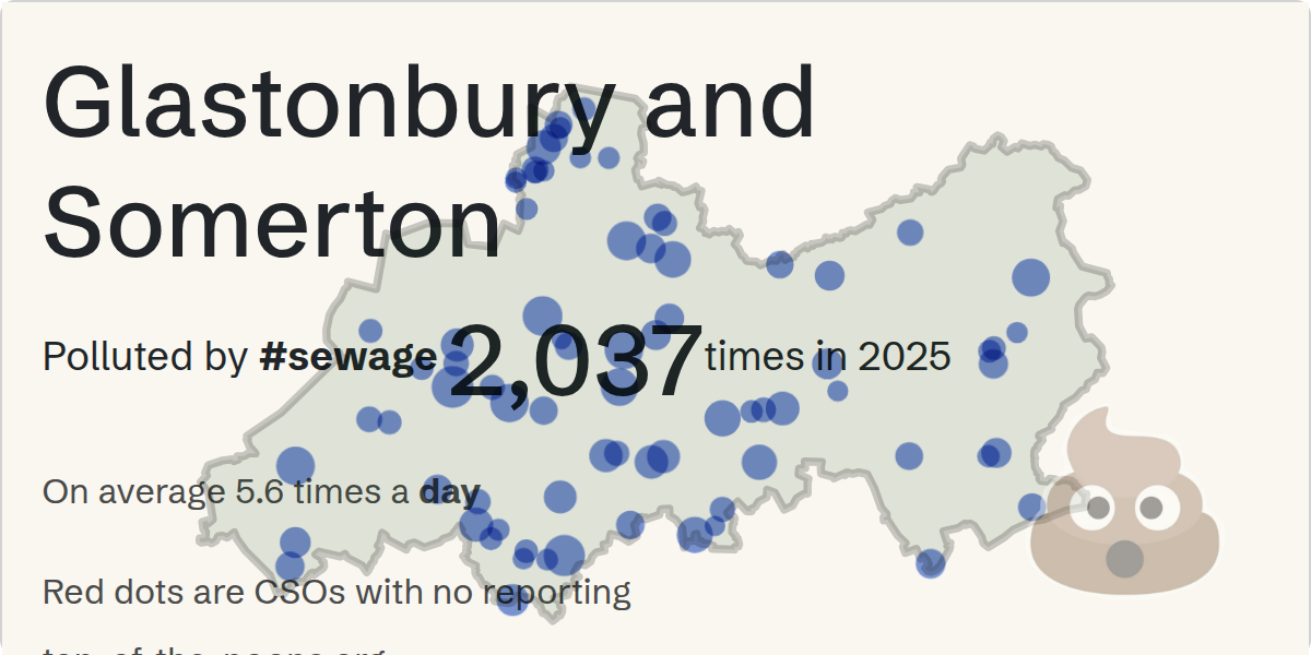 Sewage pollution map of Glastonbury and Somerton, the constituency containing the LONG SUTTON BENNETTS ORCHARD storm overflow