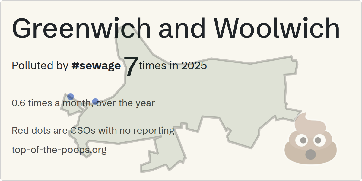 Sewage pollution map of Greenwich and Woolwich, the constituency containing the Charlton storm relief (B) storm overflow