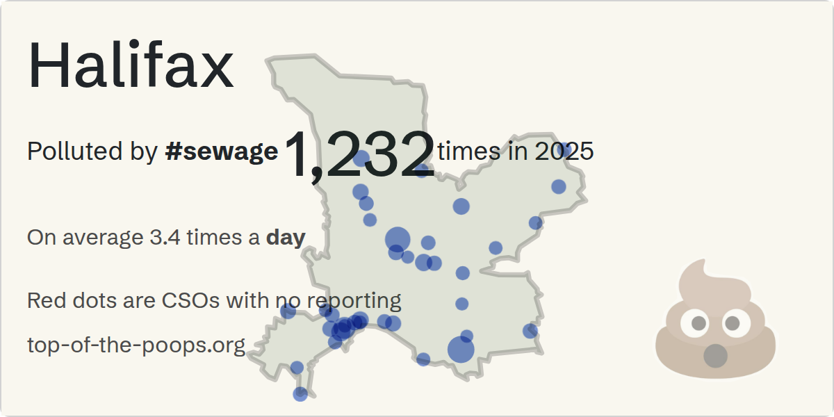Sewage pollution map of Halifax: 1,232 spills in 2025, lasting 4,769 hours, by Yorkshire Water
