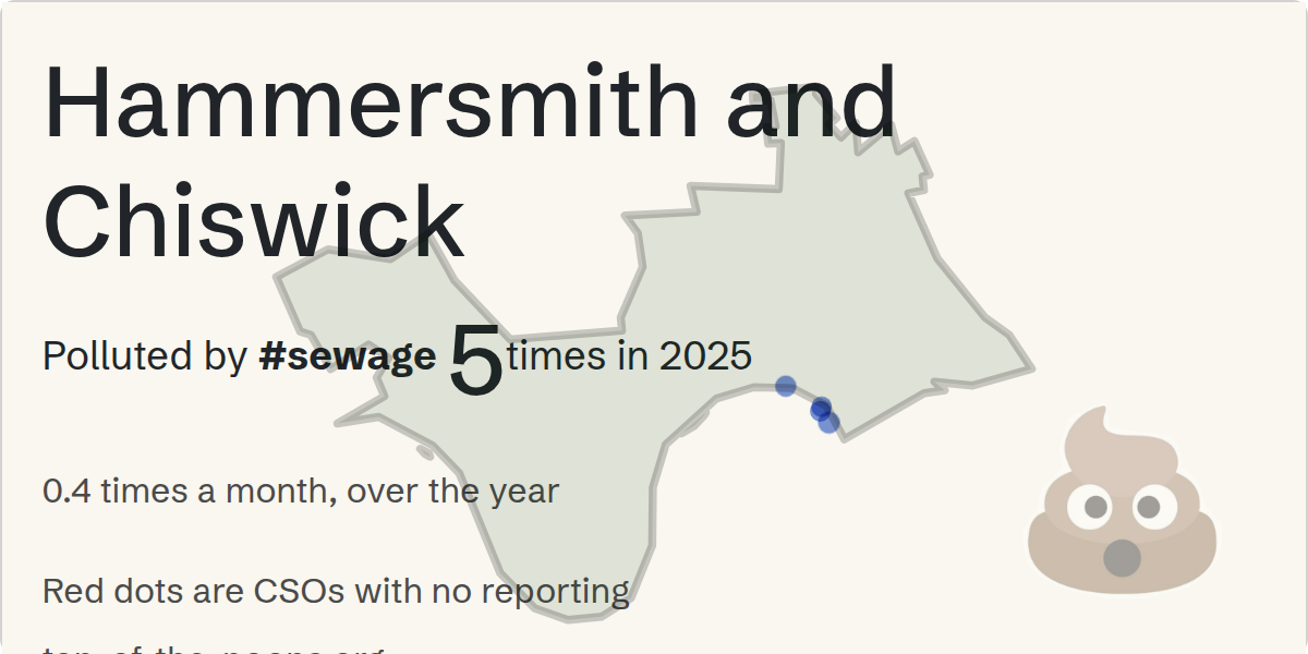 Sewage pollution map of Hammersmith and Chiswick, the constituency containing the (Northern) low level no 1 brook green storm overflow