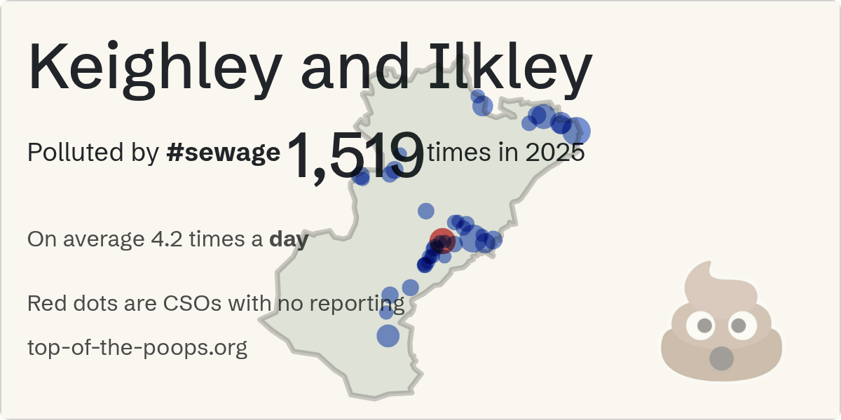 Sewage pollution map of Keighley and Ilkley, the constituency containing the WORTH WAY SUN STREET/CSO storm overflow