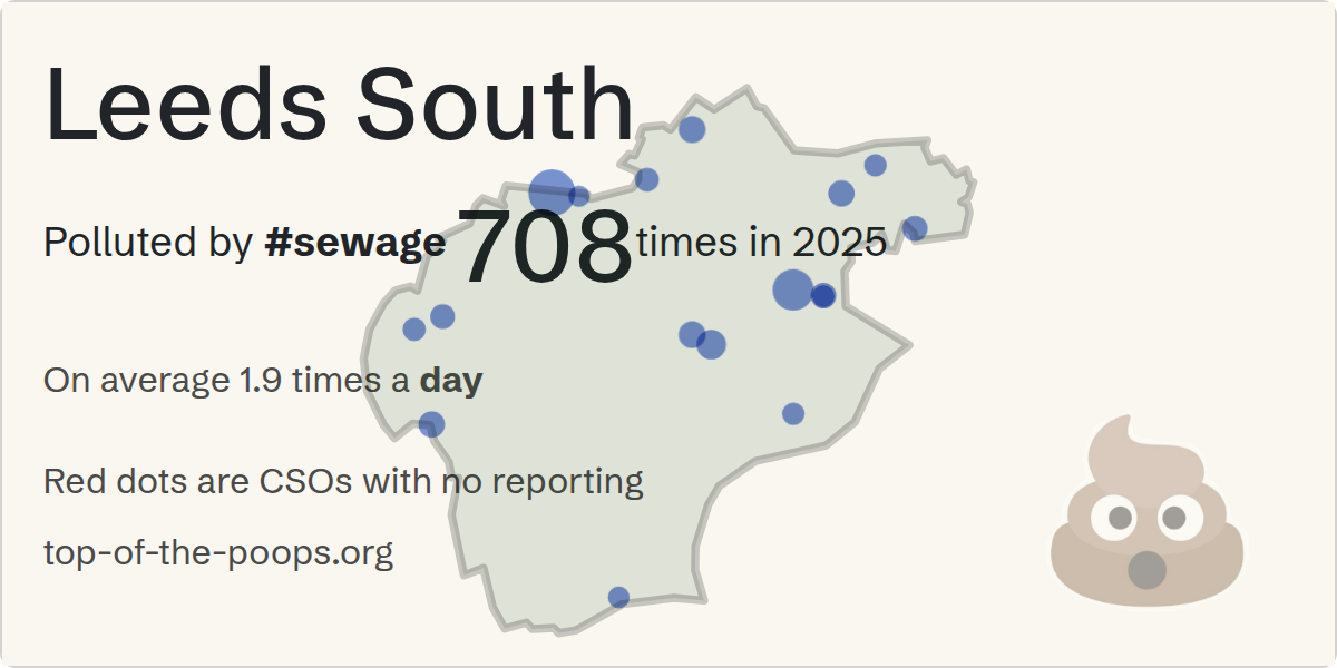 Sewage pollution map of Leeds South, the constituency containing the KNOSTROP/L LEVEL STW/3XDWF OVERFLOW storm overflow