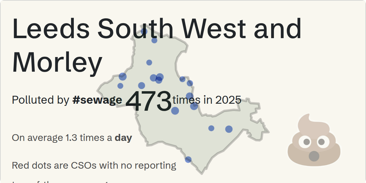 Sewage pollution map of Leeds South West and Morley, the constituency containing the CHURWELL HILL/CSO storm overflow